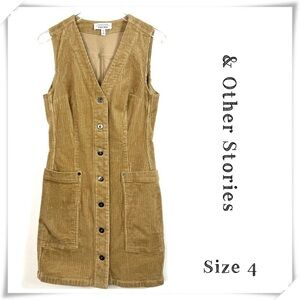 & Other Stories Corduroy Workwear Mini Dress in Camel Tan Size 4